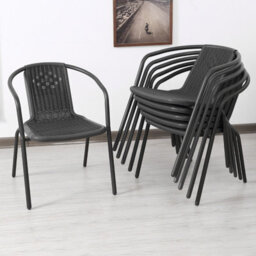 Living And Home Set Of 4 Black Vintage Style Stacking Plastic Rattan Patio Garden Chairs Outdoor Armchairs With Metal Frame - thumbnail 3