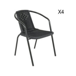 Living And Home Set Of 4 Black Vintage Style Stacking Plastic Rattan Patio Garden Chairs Outdoor Armchairs With Metal Frame - thumbnail 4