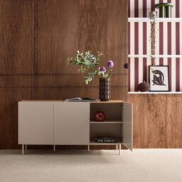 Sweeek - Sideboard Metal And Wood Decor 3 Doors 150 Cm Beige And Natural - Ashton - thumbnail 4