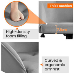 Yaheetech Height Adjustable Swivel Desk Chair With Castors And Armrests - Light Grey / Velvet - thumbnail 4