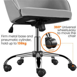 Yaheetech Height Adjustable Swivel Desk Chair With Castors And Armrests - Light Grey / Velvet - thumbnail 5