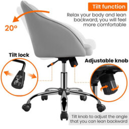 Yaheetech Height Adjustable Swivel Desk Chair With Castors And Armrests - Light Grey / Velvet - thumbnail 6