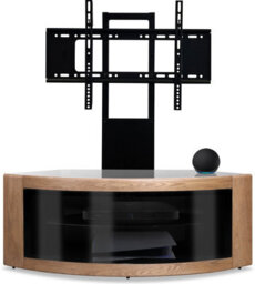 "Homeology Pangea Black/oak Beam-Thru Curved True-Corner 32""-50"" Tv Cabinet With Mounting Arm" - thumbnail 2