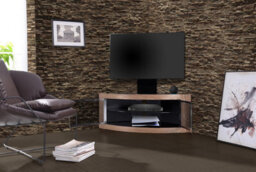 "Homeology Pangea Black/oak Beam-Thru Curved True-Corner 32""-50"" Tv Cabinet With Mounting Arm" - thumbnail 6