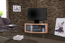 "Homeology Pangea Black/oak Beam-Thru Curved True-Corner 32""-50"" Tv Cabinet With Mounting Arm" - thumbnail 3
