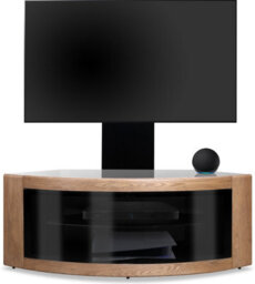 "Homeology Pangea Black/oak Beam-Thru Curved True-Corner 32""-50"" Tv Cabinet With Mounting Arm" - thumbnail 4