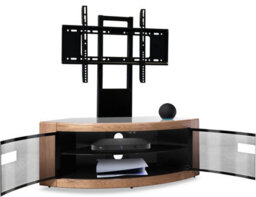 "Homeology Pangea Black/oak Beam-Thru Curved True-Corner 32""-50"" Tv Cabinet With Mounting Arm" - thumbnail 8
