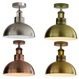 Vintage Semi Flush Mount Ceiling Light With 36Cm Yellow Brass Dome Lampshade Easy Fit  Anti Rust Metal Hammered Finish For Indoor - thumbnail 9