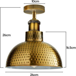 Vintage Semi Flush Mount Ceiling Light With 36Cm Yellow Brass Dome Lampshade Easy Fit  Anti Rust Metal Hammered Finish For Indoor - thumbnail 3