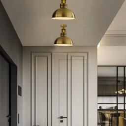 Vintage Semi Flush Mount Ceiling Light With 36Cm Yellow Brass Dome Lampshade Easy Fit  Anti Rust Metal Hammered Finish For Indoor - thumbnail 2