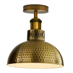Vintage Semi Flush Mount Ceiling Light With 36Cm Yellow Brass Dome Lampshade Easy Fit  Anti Rust Metal Hammered Finish For Indoor