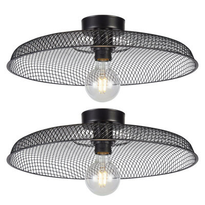 First Choice Lighting Set Of 2 Cassidy Large Black Mesh Ceiling Flush Lights - image 1
