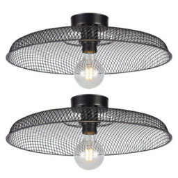 First Choice Lighting Set Of 2 Cassidy Large Black Mesh Ceiling Flush Lights - thumbnail 1
