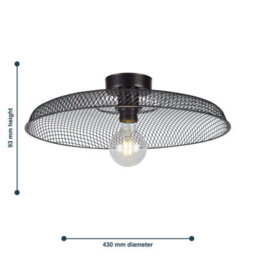 First Choice Lighting Set Of 2 Cassidy Large Black Mesh Ceiling Flush Lights - thumbnail 6