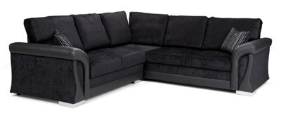 Corner Sofa Bed Vigo With Storage Black Fabric/ Faux Leatherformal Back Cushions - image 1