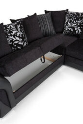 Corner Sofa Bed Vigo With Storage Black Fabric/ Faux Leatherformal Back Cushions - thumbnail 5