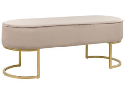 Wyld And Coco Luxehome Velvet Beige Bed Bench With Gold Metal Legs - Compact Oval Seat W104 X D40 X H40Cm - thumbnail 3