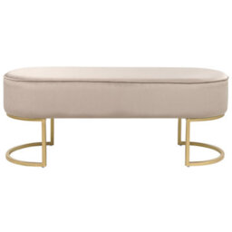Wyld And Coco Luxehome Velvet Beige Bed Bench With Gold Metal Legs - Compact Oval Seat W104 X D40 X H40Cm - thumbnail 1