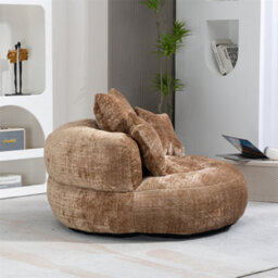 Abrihome Lazy Sofa Durable Comfort Lounger - High Back Chenille Bean Bag Chair With 3 Pillows, Indoor/outdoor Single Gaming Couch, Coffee - thumbnail 8