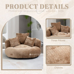 Abrihome Lazy Sofa Durable Comfort Lounger - High Back Chenille Bean Bag Chair With 3 Pillows, Indoor/outdoor Single Gaming Couch, Coffee - thumbnail 5