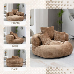 Abrihome Lazy Sofa Durable Comfort Lounger - High Back Chenille Bean Bag Chair With 3 Pillows, Indoor/outdoor Single Gaming Couch, Coffee - thumbnail 4