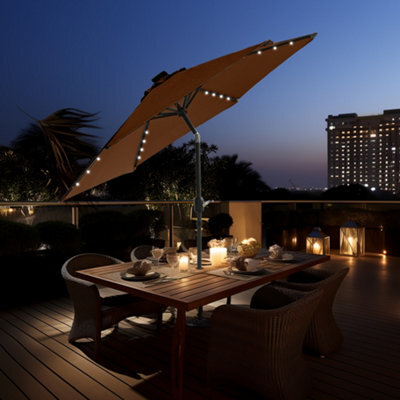 Sundaze 2.5M Coffee Garden  Parasol Umbrella With Solar Led Lights And Crank Tilt Function Outdoor Patio - image 1