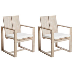 Beliani Set Of 2 Garden Chairs With Cushions Azzanello Acacia Wood Off-White