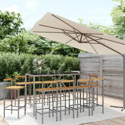 Berkfield 11 Piece Garden Bar Set Grey Poly Rattan& Solid Wood Acacia - image 1