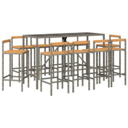 Berkfield 11 Piece Garden Bar Set Grey Poly Rattan& Solid Wood Acacia - thumbnail 3