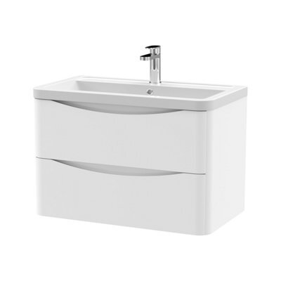 Balterley Dunwood Contemporary 2 Drawer Wall Hung Vanity Unit With Basin, Satin White, 800mm - image 1