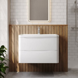 Balterley Dunwood Contemporary 2 Drawer Wall Hung Vanity Unit With Basin, Satin White, 800mm - thumbnail 2
