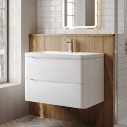 Balterley Dunwood Contemporary 2 Drawer Wall Hung Vanity Unit With Basin, Satin White, 800mm - thumbnail 3