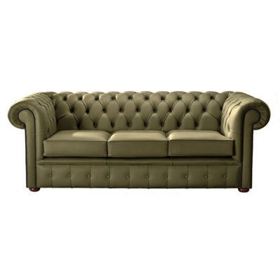 Chesterfield 3 Seater Shelly Sage Leather Sofa Bespoke In Classic Style - image 1