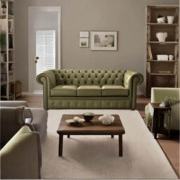 Chesterfield 3 Seater Shelly Sage Leather Sofa Bespoke In Classic Style - thumbnail 2