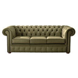 Chesterfield 3 Seater Shelly Sage Leather Sofa Bespoke In Classic Style - thumbnail 1