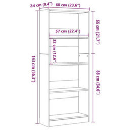 Berkfield Black Oak Bookcase - 60 X 24 X 143 Cm - Made From Engineered Wood - thumbnail 9