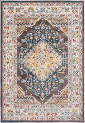 Livabliss Ankara-Vintage Brown Blue Cream Traditional Boho Living Dining Bedroom Rug 140 X 200 Cm Easy Care, Non Shedding - image 1