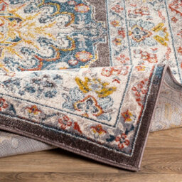 Livabliss Ankara-Vintage Brown Blue Cream Traditional Boho Living Dining Bedroom Rug 140 X 200 Cm Easy Care, Non Shedding - thumbnail 4