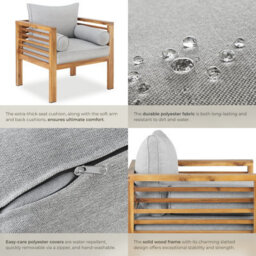 Tectake Garden Chair Boka - Thick Cushions, Heat-Treated Wooden Frame, Weather-Resistant - Brown - Per Piece - thumbnail 5