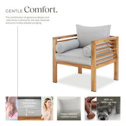 Tectake Garden Chair Boka - Thick Cushions, Heat-Treated Wooden Frame, Weather-Resistant - Brown - Per Piece - thumbnail 3