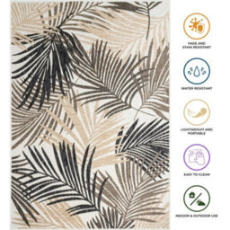 Homeart Outdoor Indoor Rug, Easy Clean, Uv Weather Resistant Rug For Patio, Gardenpalm Black, Beige,120X170Cm - thumbnail 7