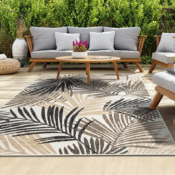 Homeart Outdoor Indoor Rug, Easy Clean, Uv Weather Resistant Rug For Patio, Gardenpalm Black, Beige,120X170Cm