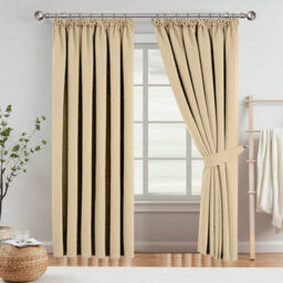 Aspire Homeware Cream Thermal Insulated Blackout Curtains -Pencil Pleat Room Darkening Window Curtains Pair (W)168Cmx(D)183Cm - thumbnail 1