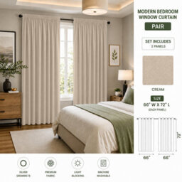Aspire Homeware Cream Thermal Insulated Blackout Curtains -Pencil Pleat Room Darkening Window Curtains Pair (W)168Cmx(D)183Cm - thumbnail 9