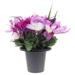 Urbn-Living Purple Peony & Foxtail Set Of 1 Artificial Silk Flower Grave Pot Memorial Arrangement Graveside Cemetery