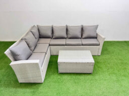 Fimous 6 Seater Garden Outdoor Pe Rattan Furniture Set Rattan Garden Sofa Set Light Grey Mixed - thumbnail 2