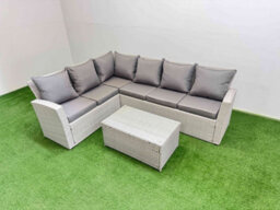 Fimous 6 Seater Garden Outdoor Pe Rattan Furniture Set Rattan Garden Sofa Set Light Grey Mixed - thumbnail 1