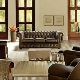 Chesterfield 3 Seater Antique Gold Leather Sofa Bespoke In Classic Style - thumbnail 2