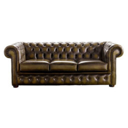 Chesterfield 3 Seater Antique Gold Leather Sofa Bespoke In Classic Style - thumbnail 1