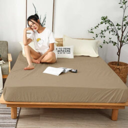 Ameha Plain Microfiber Fitted Sheet 25Cm Deep Pocket- Hypoallergenic Easy Care Beige Fitted Sheets Uk Single Bedsheet (91X190Cm) - thumbnail 2